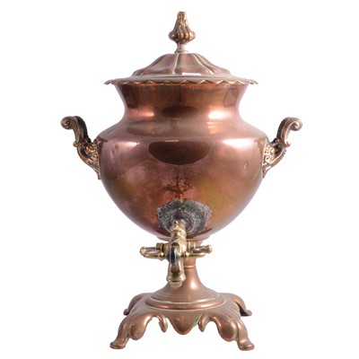 Lot 124 - Victorian brass-mounted copper tea urn