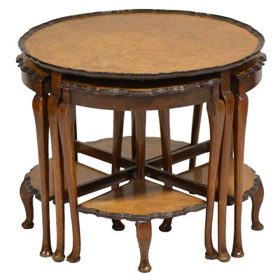 Lot 396 - Figured walnut and ebonised nest of tables