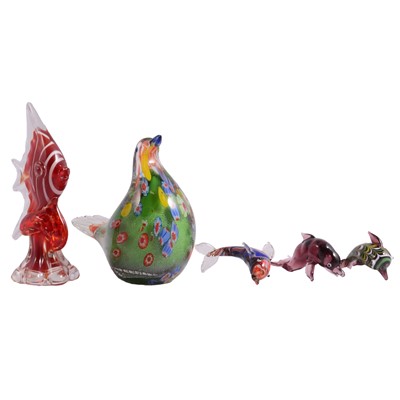 Lot 15 - Murano glass bird ornament, and other glass animals