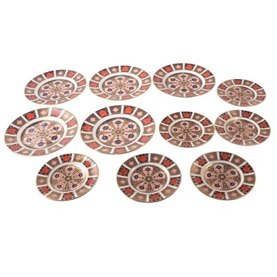 Lot 28 - Eleven Royal Crown Derby Old Imari pattern plates.