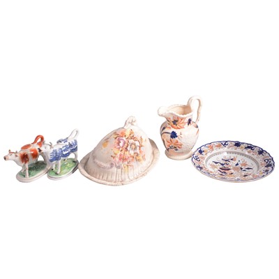 Lot 34 - Two Staffordshire Cow Creamers, cheese dishes, etc