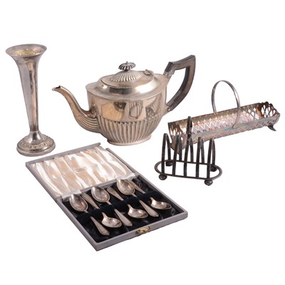 Lot 106 - A collection of silver plated items and antique keys and a padlock.