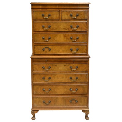 Lot 380 - Reproduction figured walnut chest-on-chest, of small size