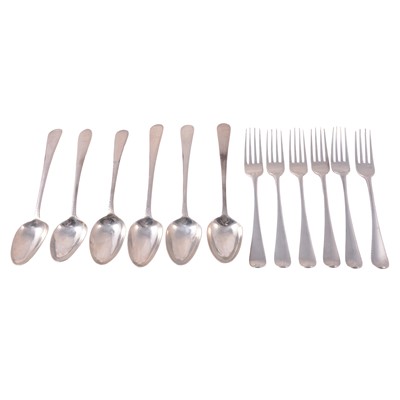 Lot 102 - Collection of six Irish silver bright cut table spoons and six forks