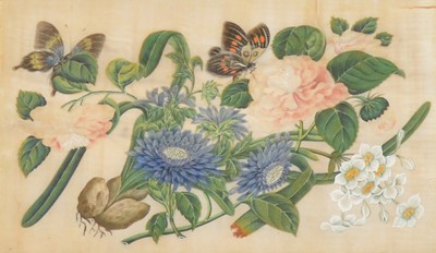 Lot 424 - Eight Chinese watercolours on silk
