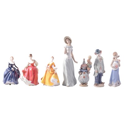 Lot 59 - Ten Lladro and Doulton figurines, together with two other figurines