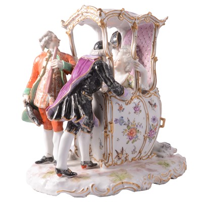 Lot 8 - A continental figure group of a Georgian lady in a Sedan chair.