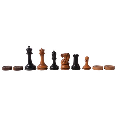 Lot 194 - Late 19th/ early 20th century folding games board box, by R Whitty, with a Staunton chess set