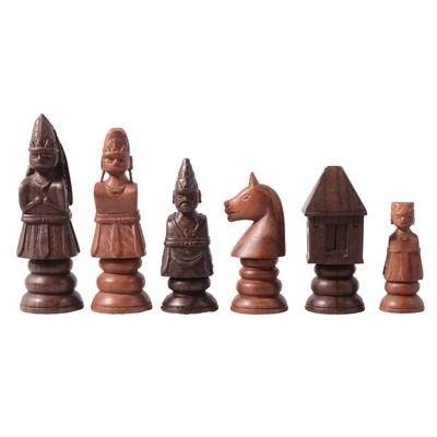 Lot 210 - Mid-century Javan chess set, in folding board box