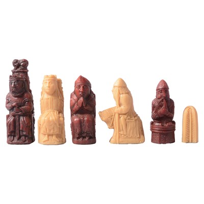 Lot 204 - Replica Isle of Lewis resin chess set, and two resin figural part sets