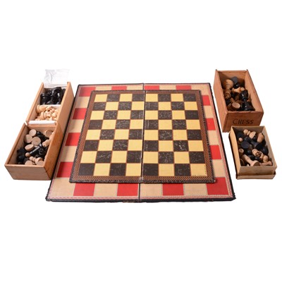 Lot 188 - Two post-war Jaques chess sets, two other Staunton chess sets, and two boards