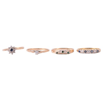Lot 133 - Four gemset rings, diamond, sapphire and diamond, emerald and diamond.