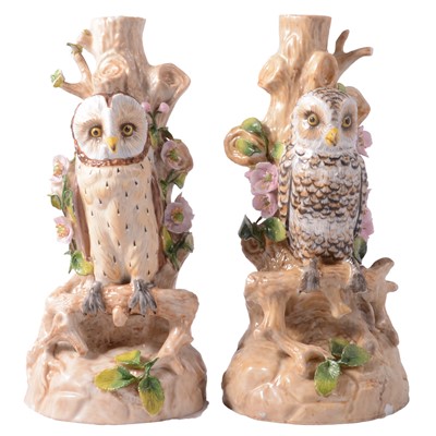 Lot 12 - Nnear pair of owl design spill holder vases.