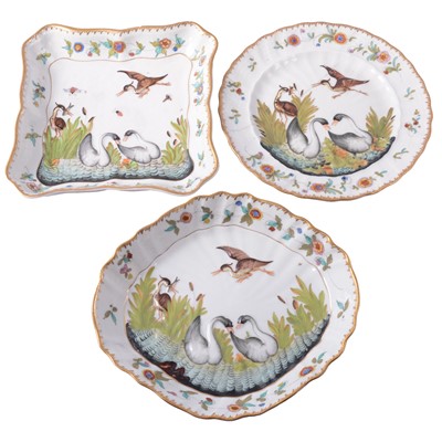 Lot 23 - Three dishes in the style of the Meissen swan design.