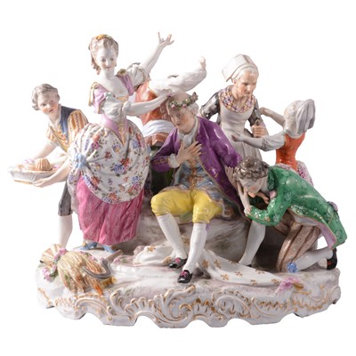 Lot 13 - Large continental figural group with seven Georgian figures.