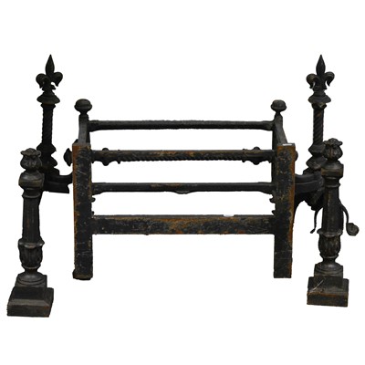 Lot 309 - Cast iron fire basket and pair of andirons
