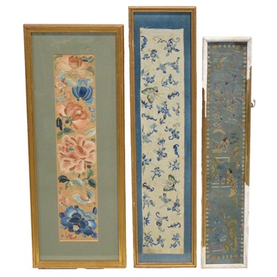 Lot 286 - Six Chinese silk embroidered panels