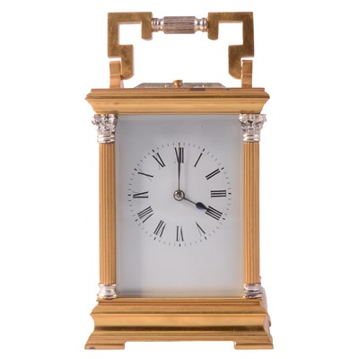 Lot 82 - Large French brass-case repeating carriage clock