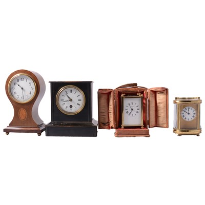 Lot 76 - Two lacquered brass carriage clocks, and two early 20th century mantel clocks