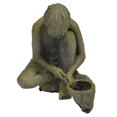 Lot 405 - Large lead garden statue, boy with a fishing net