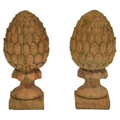 Lot 404 - Pair of stone pineapple finials