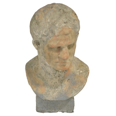 Lot 407 - Terracotta garden bust of a Roman, and a lead sundial