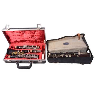 Lot 109 - Rosewood clarinet by E Albert, Brussels, another clarinet, and music