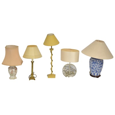 Lot 348 - Brass table lamp and Four other modern table lamps