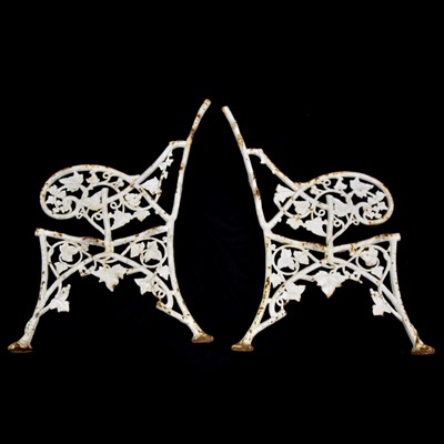 Lot 412 - Pair of cast iron garden bench ends, ivy pattern