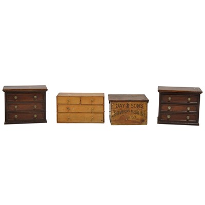Lot 340 - Pair of mahogany collectors drawers, pine drawers and medicine chest