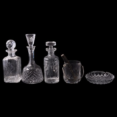 Lot 55 - Six cut-glass decanters, a cocktail shaker, and other related items