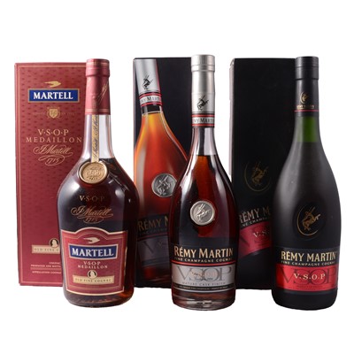 Lot 246 - Two bottlings of Remy Martin VSOP Cognac, and a Martell VSOP Medaillon