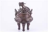 Lot 75 - Chinese bronze tripod censer, probably late...