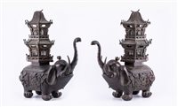 Lot 76 - Pair of Chinese bronze elephant incense...