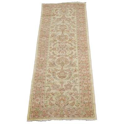 Lot 388 - Modern cream-ground runner, and a small pink-gorund rug