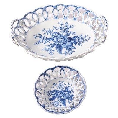 Lot 3 - Late 18th century Caughley porcelain Chesnut Basket, and another small dish