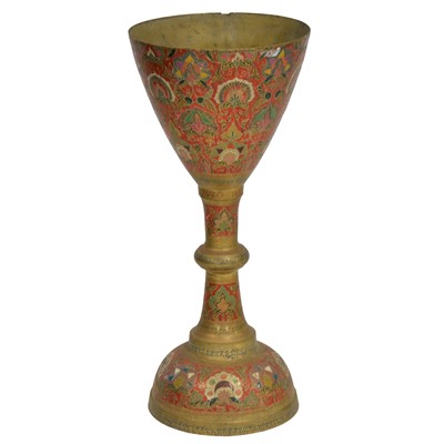 Lot 146 - Indian brass and enamelled pedestal jardiniere