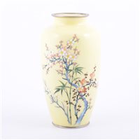 Lot 80 - Japanese yellow ground cloisonne vase, with...