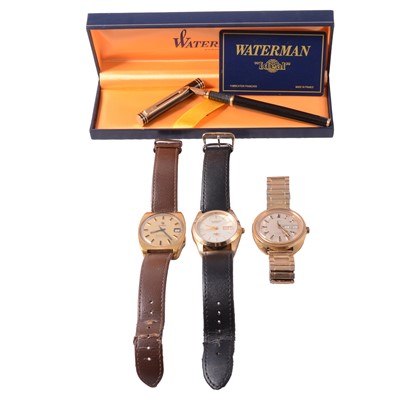 Lot 164B - Three gentlemen's automatic wristwatches, and a Waterman fountain pen.