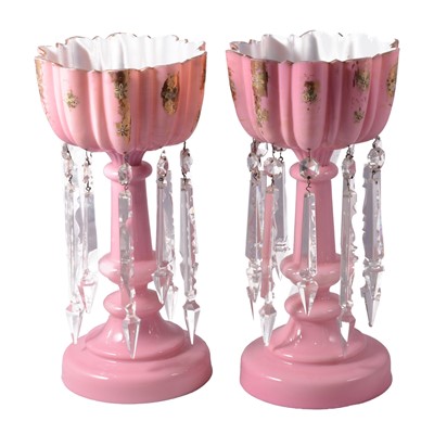 Lot 62 - Pair of Victorian pink lustres