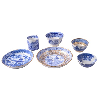 Lot 15 - Quantity of 19th century blue and white teaware, including Masons teacup saucer and coffee can