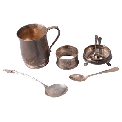 Lot 212 - Silver Christening cup, Josiah Williams & Co, London 1939, and other silver items.