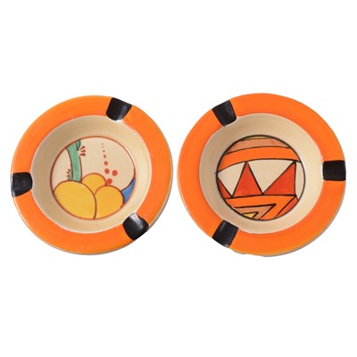 Lot 8 - Clarice Cliff, two ashtrays - 'Sunburst' and 'Summerhouse' pattern