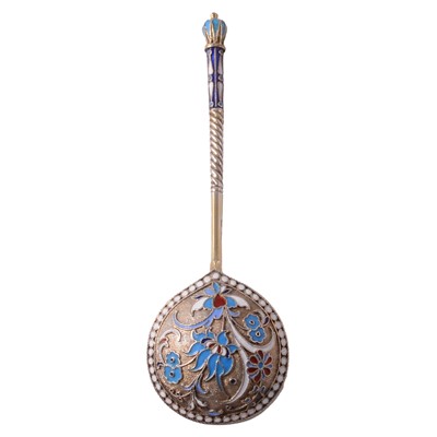 Lot 198 - Imperial Russian gilt white metal and cloisonne spoon.