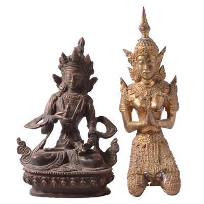 Lot 80 - Small cast bronze Buddha; and a brass Thai goddess