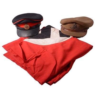Lot 86 - Two WW2 peaked caps, and a Third Reich flag