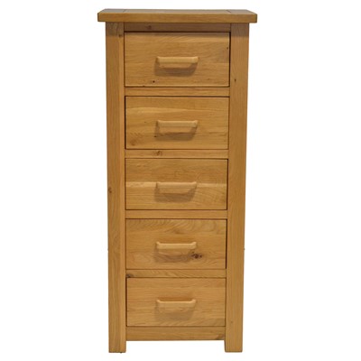 Lot 313 - Modern oak five-drawer chest and a hallway mirror/ coat rack