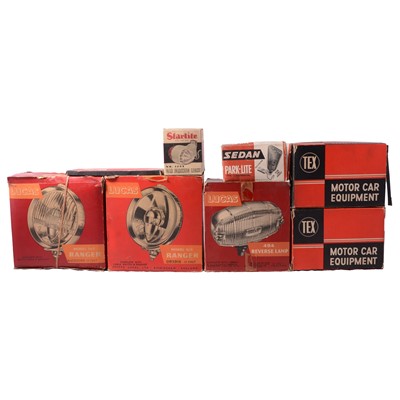 Lot 93 - Vintage car parts, inlcuding LUCAS lights and Magnatex mirrors