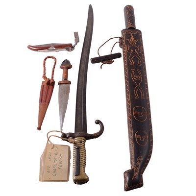Lot 114 - Chassepot rifle bayonet, and number of other knives