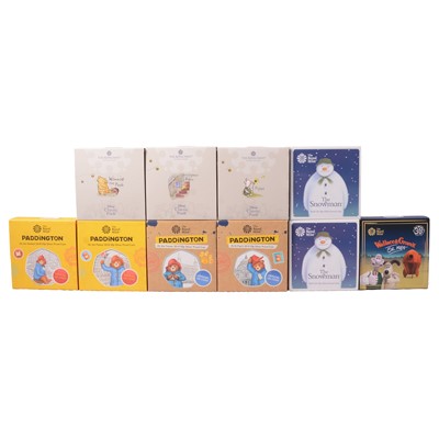 Lot 187 - Ten Royal Mint Silver Proof 50p Coins, Paddington, Winnie the Pooh, The Snowman, Wallace & Gromit.